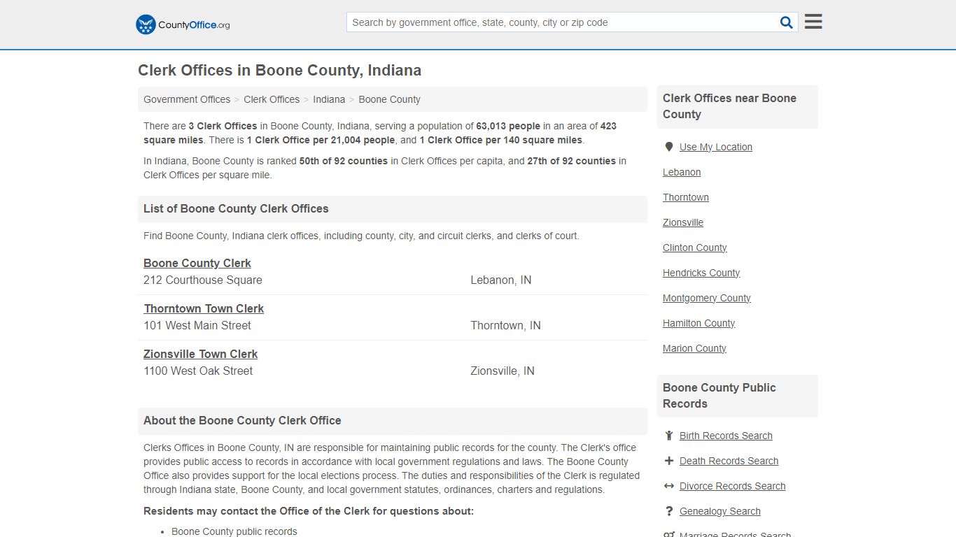 Clerk Offices - Boone County, IN (County & Court Records)